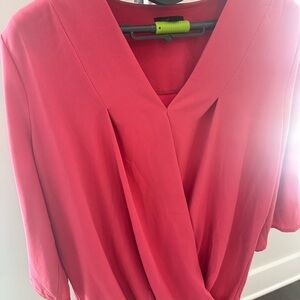 Ann Taylor Bold Pink V-Neck Blouse